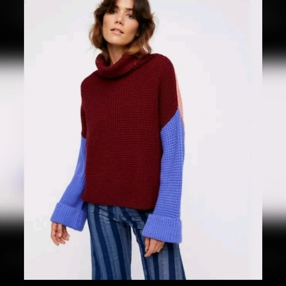 Free People Womens Park City Oversized Chunky Colorblock Sweater S
